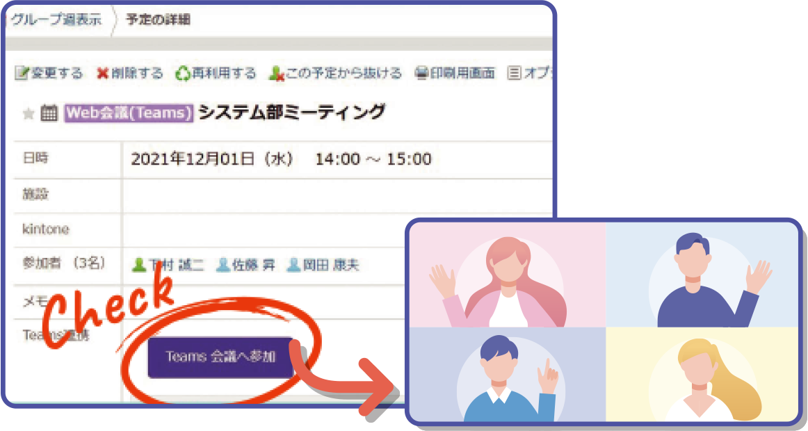クリック１回でGaroonからTeams会議に直接参加