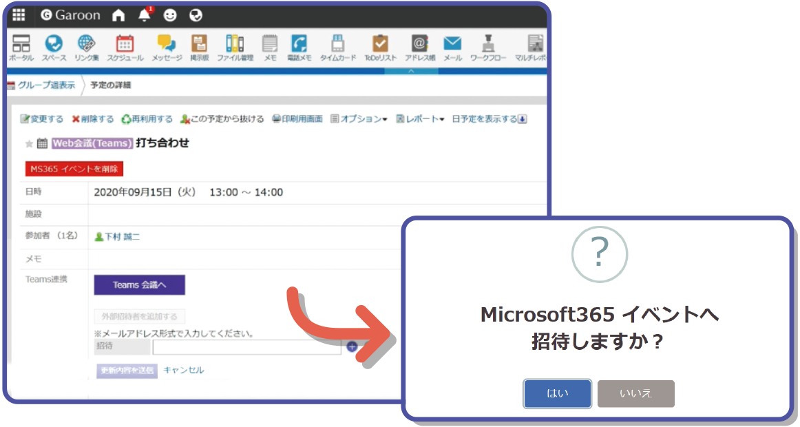 Garoonスケジュールから外部ゲストの招待ができる